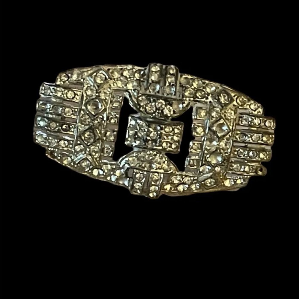 1930’s Art Deco Rhinestone Silver Top Pot Metal Brooch